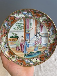 Thirteen Chinese Canton famille rose plates with narrative design, 19th C.