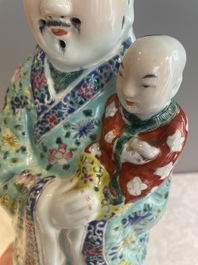 Three Chinese famille rose figures of star gods, seal marks, 19/20th C.