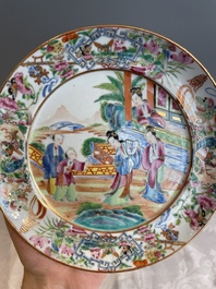 Thirteen Chinese Canton famille rose plates with narrative design, 19th C.