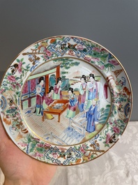 Thirteen Chinese Canton famille rose plates with narrative design, 19th C.