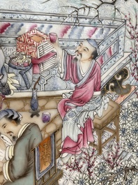 A Chinese famille rose 'hundred boys' plaque, Qianlong mark, 20th C.