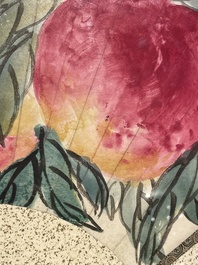 Qi Baishi 齊白石 (1864-1957) and Yu Feian 于非闇 (1889-1959): 'Peaches' and 'Birds on bamboo', ink and colour on paper and gold paper