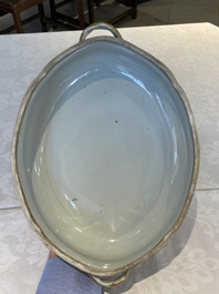 A rare Chinese Canton famille rose '100 butterflies' tureen and cover on stand, 19th C.