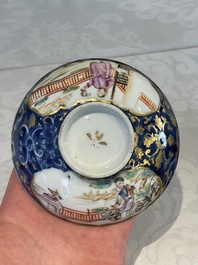 A Chinese Canton famille rose 18-piece 'mandarin subject' tea service, Qianlong