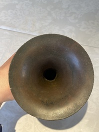 A fine and rare Chinese bronze vase with floral design in the style of Hu Wenming 胡文明, 'gu 觚', Ming