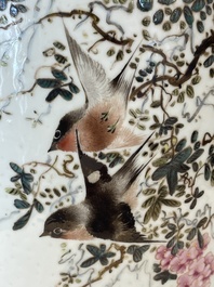 A Chinese ruby-ground famille rose vase, signed Deng Xiaoyu 鄧肖禹, 20th C.