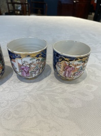 A Chinese Canton famille rose 18-piece 'mandarin subject' tea service, Qianlong