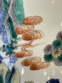 A pair of Chinese famille verte rouleau vases with narrative design, 19th C.