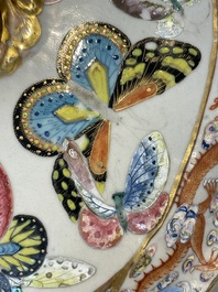 A rare Chinese Canton famille rose '100 butterflies' tureen and cover on stand, 19th C.