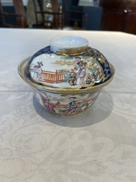 A Chinese Canton famille rose 18-piece 'mandarin subject' tea service, Qianlong