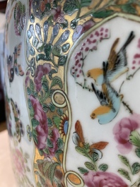 A large Chinese Canton famille rose vase and cover with narrative design, 19th C.