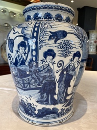 A pair of impressive blue and white Dutch Delft chinoiserie vases, ca. 1700