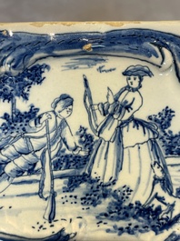 A rare blue and white Dutch Delft jewellery casket and cover, 18th C.