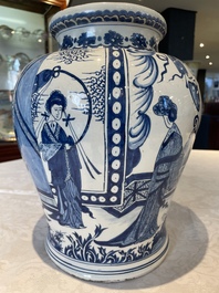 A pair of impressive blue and white Dutch Delft chinoiserie vases, ca. 1700