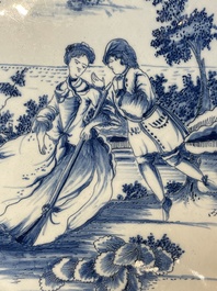 A rare blue and white Dutch Delft jewellery casket and cover, 18th C.