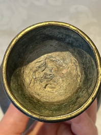 A fine and rare Chinese bronze vase with floral design in the style of Hu Wenming 胡文明, 'gu 觚', Ming