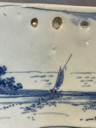 A rare blue and white Dutch Delft jewellery casket and cover, 18th C.