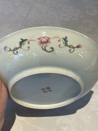 A Chinese yellow-ground famille rose 'magpie and plum tree' plate, Tongzhi mark and of the period