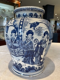 A pair of impressive blue and white Dutch Delft chinoiserie vases, ca. 1700