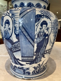 A pair of impressive blue and white Dutch Delft chinoiserie vases, ca. 1700