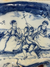 A rare blue and white Dutch Delft jewellery casket and cover, 18th C.