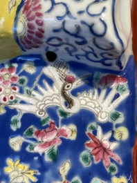 Three Chinese famille rose figures of star gods and a lady, Zhu Mao Ji Zao 朱茂記造 mark, Republic