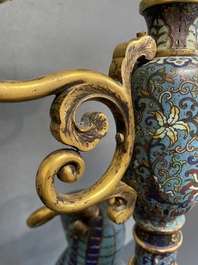 A pair of extremely rare Chinese ram-shaped cloisonn&eacute; candelabra, 18/19th C.