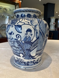 A pair of impressive blue and white Dutch Delft chinoiserie vases, ca. 1700