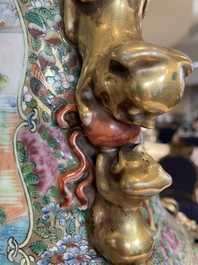 A large Chinese Canton famille rose vase and cover with narrative design, 19th C.
