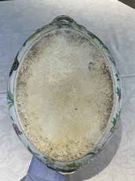 A rare Chinese Canton famille rose '100 butterflies' tureen and cover on stand, 19th C.