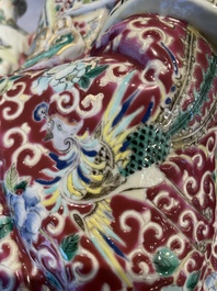 Three Chinese famille rose figures of star gods and a lady, Zhu Mao Ji Zao 朱茂記造 mark, Republic