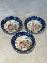 A Chinese Canton famille rose 18-piece 'mandarin subject' tea service, Qianlong