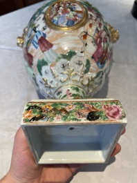 A rare pair of Chinese Canton famille rose export urns, 19th C.