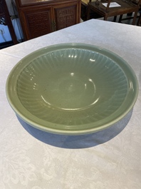 A large Chinese Longquan celadon dish, Yuan/Ming