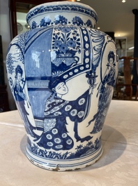 A pair of impressive blue and white Dutch Delft chinoiserie vases, ca. 1700