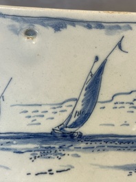 A rare blue and white Dutch Delft jewellery casket and cover, 18th C.