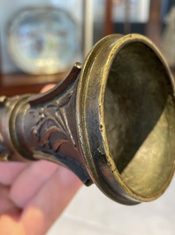 A fine and rare Chinese bronze vase with floral design in the style of Hu Wenming 胡文明, 'gu 觚', Ming