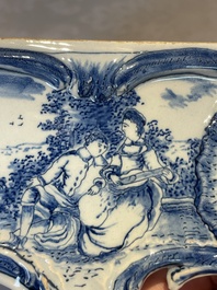A rare blue and white Dutch Delft jewellery casket and cover, 18th C.