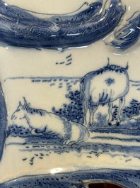 A rare blue and white Dutch Delft jewellery casket and cover, 18th C.