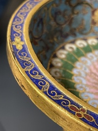 A pair of extremely rare Chinese ram-shaped cloisonn&eacute; candelabra, 18/19th C.