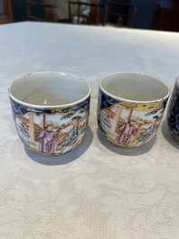 A Chinese Canton famille rose 18-piece 'mandarin subject' tea service, Qianlong