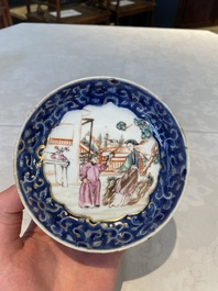 A Chinese Canton famille rose 18-piece 'mandarin subject' tea service, Qianlong