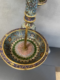 A pair of extremely rare Chinese ram-shaped cloisonn&eacute; candelabra, 18/19th C.