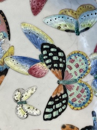 A rare Chinese Canton famille rose '100 butterflies' tureen and cover on stand, 19th C.
