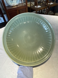 A large Chinese Longquan celadon dish, Yuan/Ming