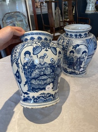 A pair of impressive blue and white Dutch Delft chinoiserie vases, ca. 1700