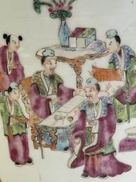 A large Chinese Canton famille rose vase and cover with narrative design, 19th C.