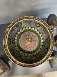 A pair of extremely rare Chinese ram-shaped cloisonn&eacute; candelabra, 18/19th C.
