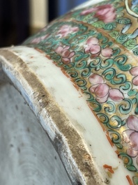 A large Chinese Canton famille rose vase and cover with narrative design, 19th C.