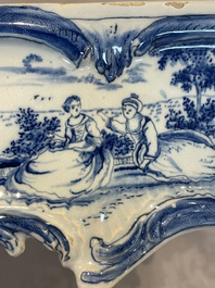 A rare blue and white Dutch Delft jewellery casket and cover, 18th C.